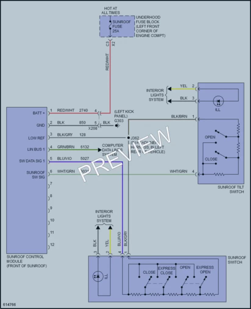 2020 Chevrolet Trax Power Top Sunroof wiring diagram preview