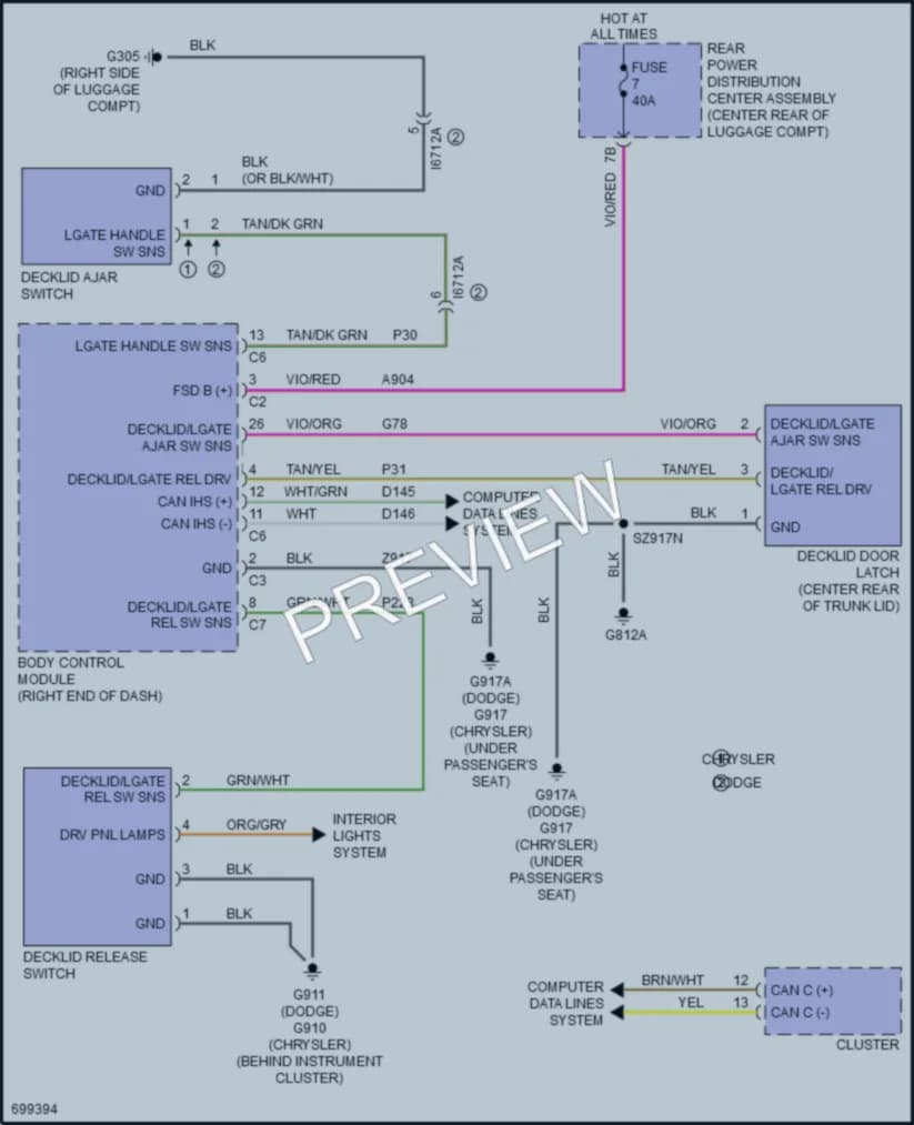 2020 Chrysler 300 Trunk Tailgate Fuel Door wiring diagram preview