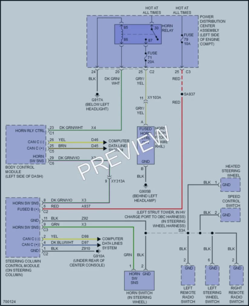 2020 Chrysler Voyager Horn wiring diagram preview