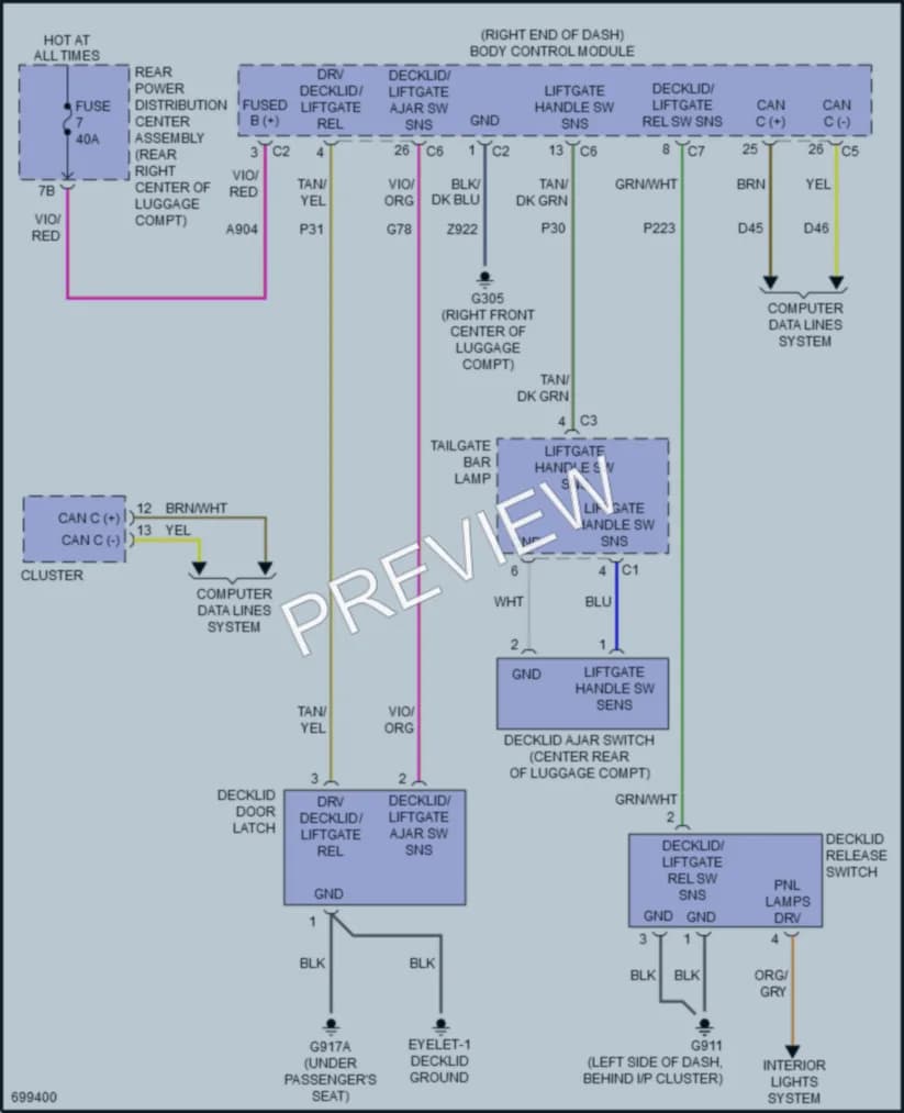 2020 Dodge Challenger Trunk Tailgate Fuel Door wiring diagram preview