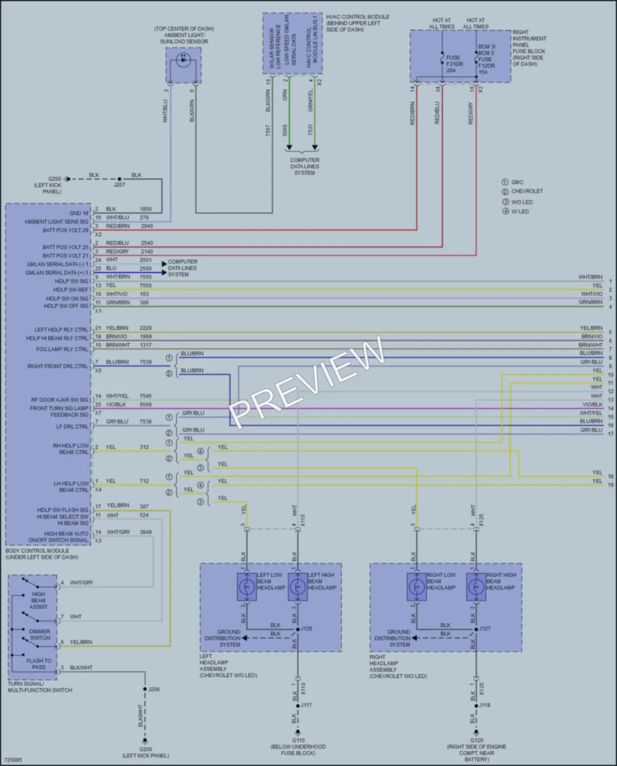 2020 GMC 2500HDSierra Headlights wiring diagram preview