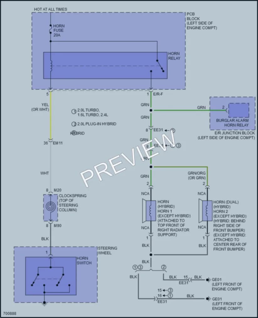 2020 Kia OptimaHybrid Horn wiring diagram preview