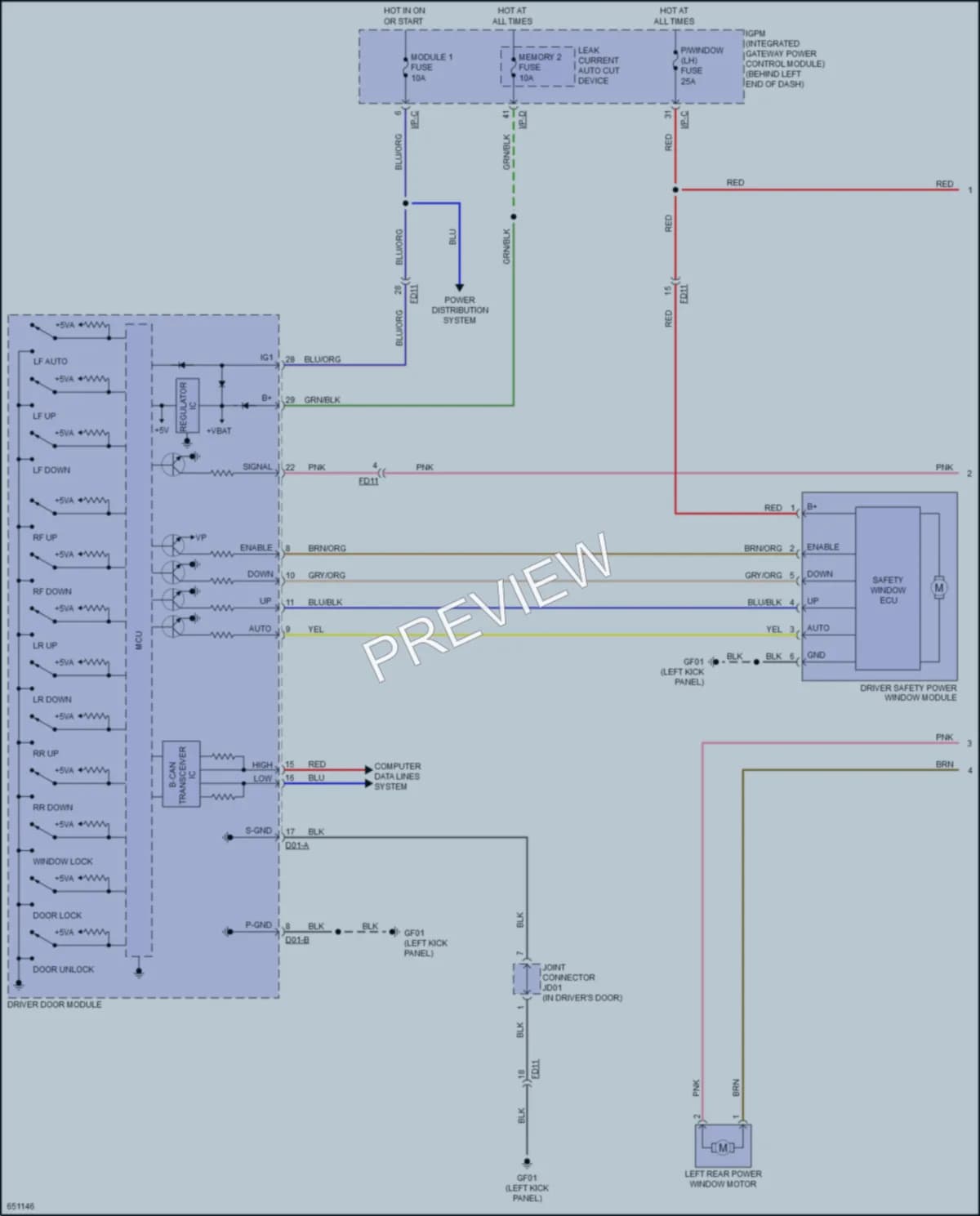 2020 Kia Sorento Power Windows wiring diagram preview