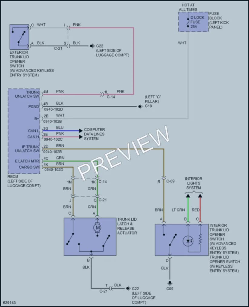 2020 Mazda 6 Trunk Tailgate Fuel Door wiring diagram preview