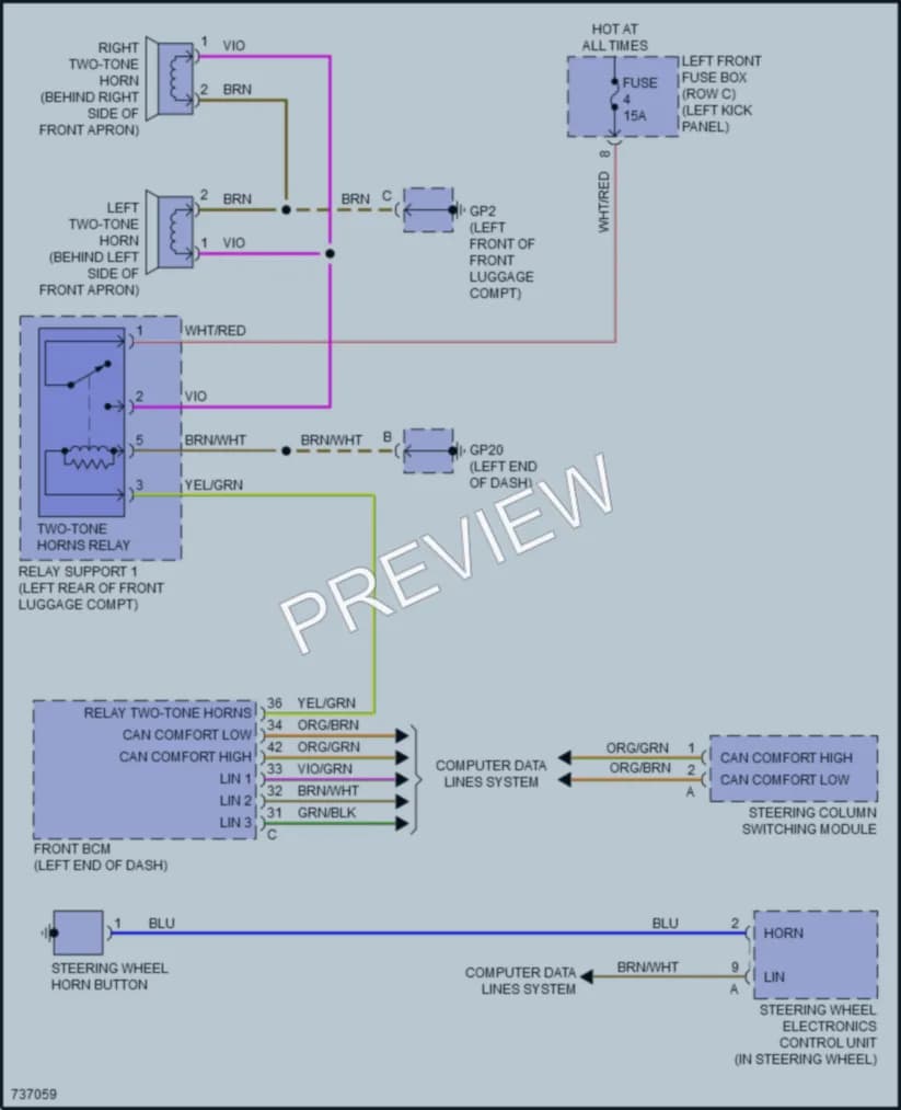 2020 Porsche 718Cayman Horn wiring diagram preview