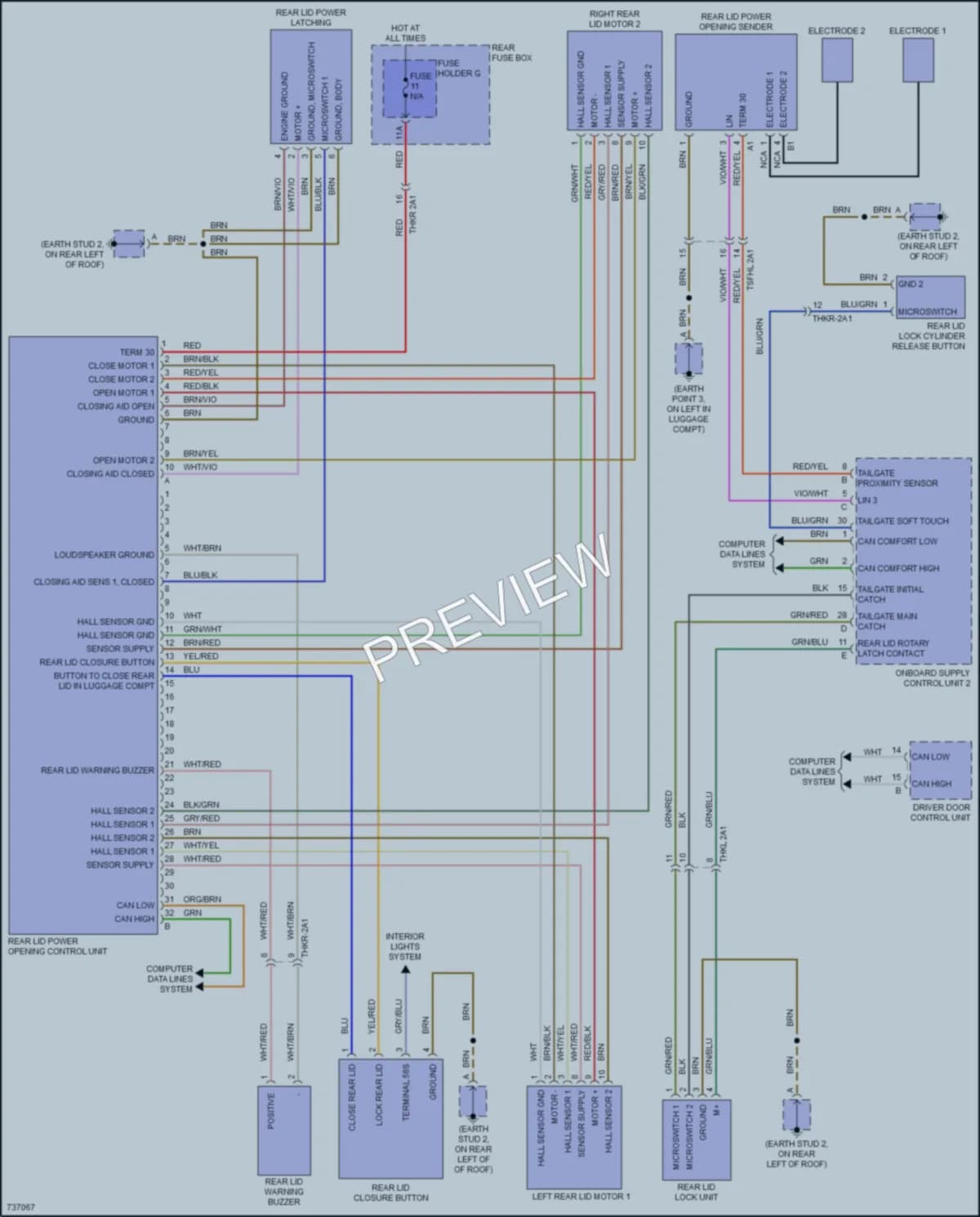 2020 Porsche CayenneCoupeHybrid Trunk Tailgate Fuel Door wiring diagram preview