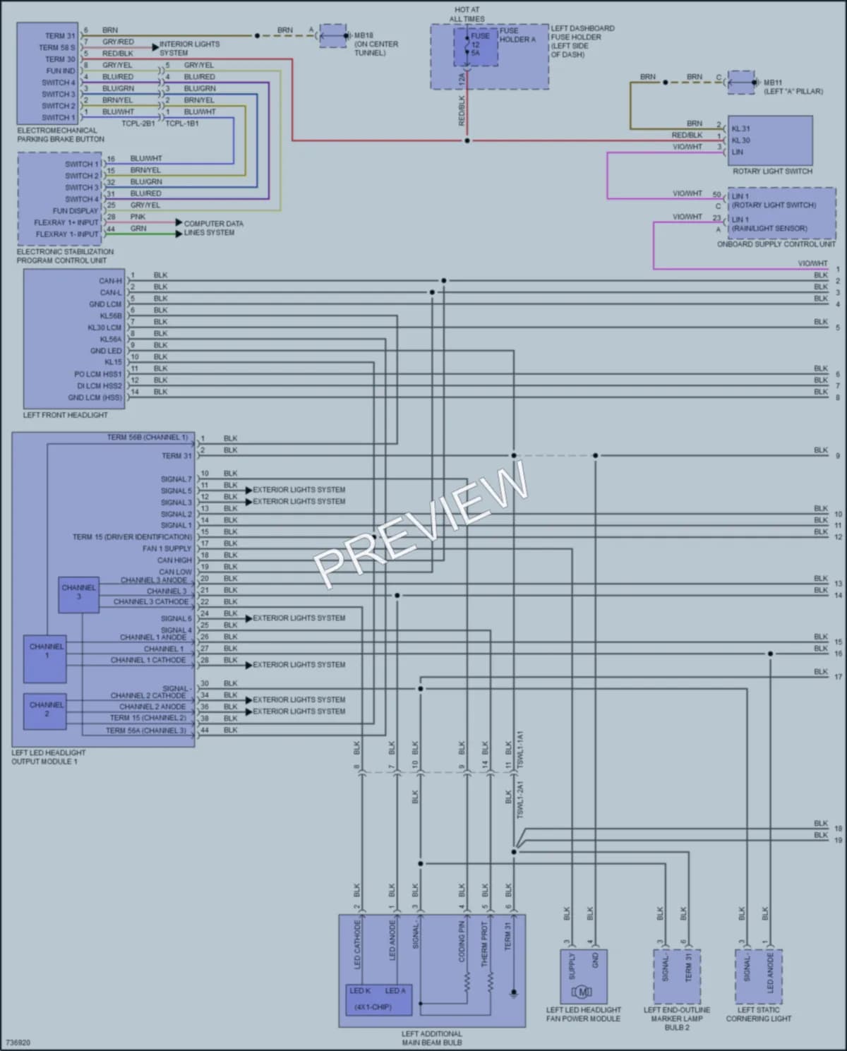 2020 Porsche PanameraHybrid Headlights wiring diagram preview