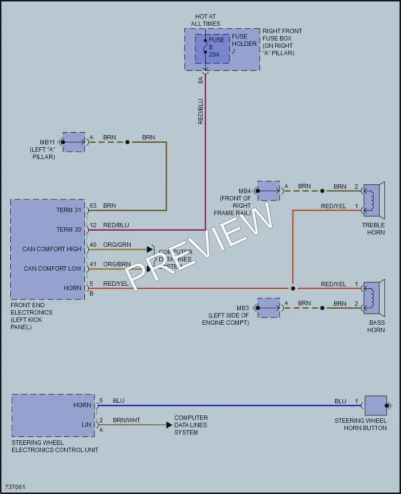 2020 Porsche PanameraHybrid Horn wiring diagram preview