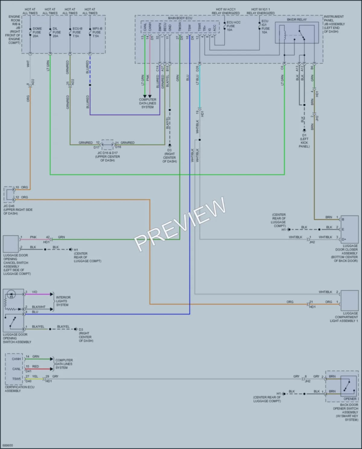 2020 Toyota 86 Trunk Tailgate Fuel Door wiring diagram preview