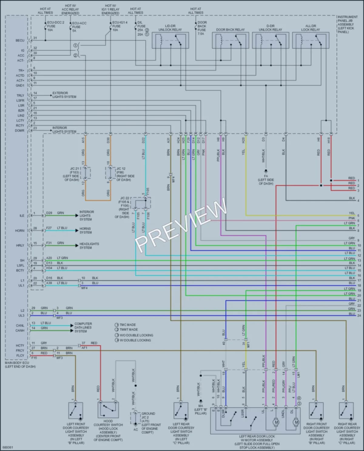 2020 Toyota CHR Power Door Locks wiring diagram preview
