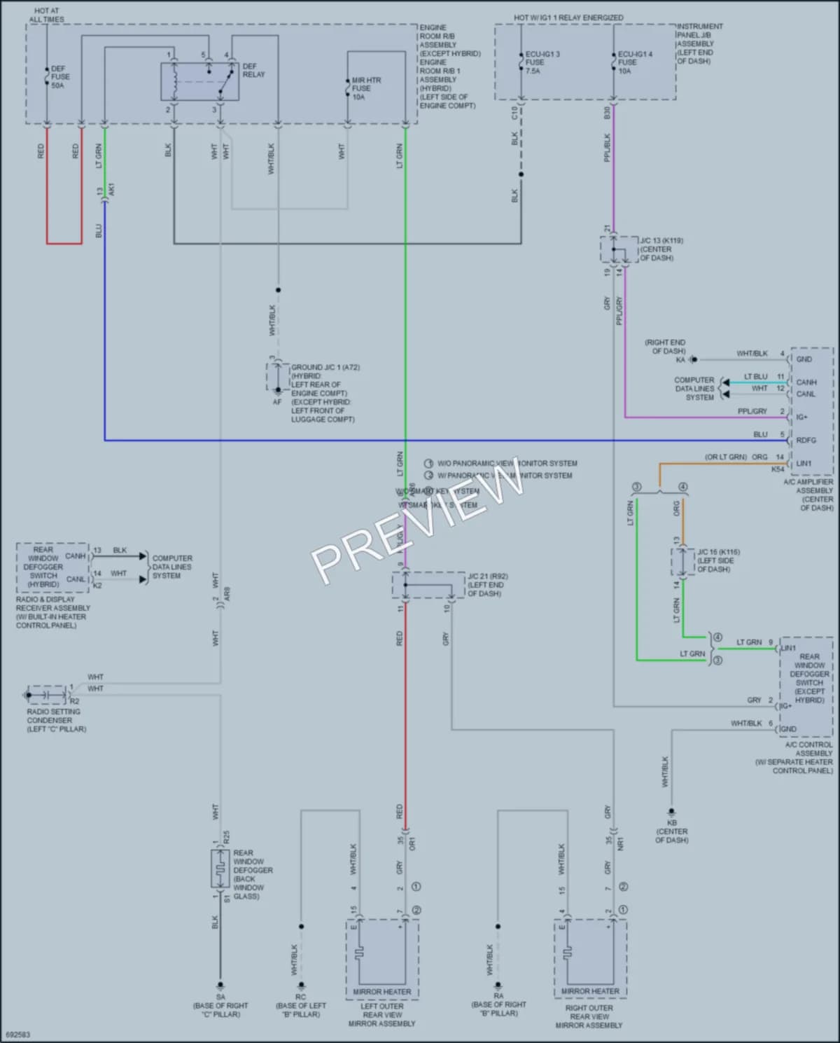2020 Toyota CamryHybrid Defoggers wiring diagram preview