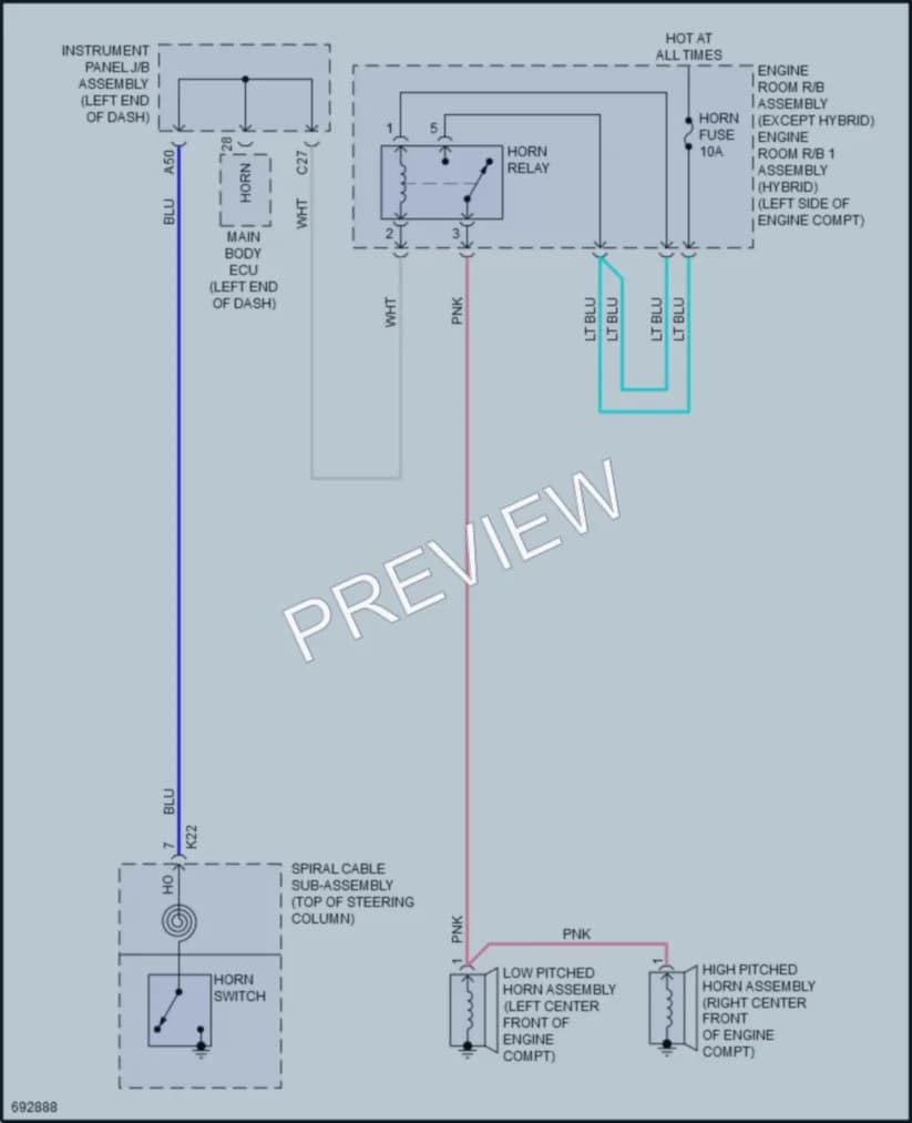 2020 Toyota CamryHybrid Horn wiring diagram preview