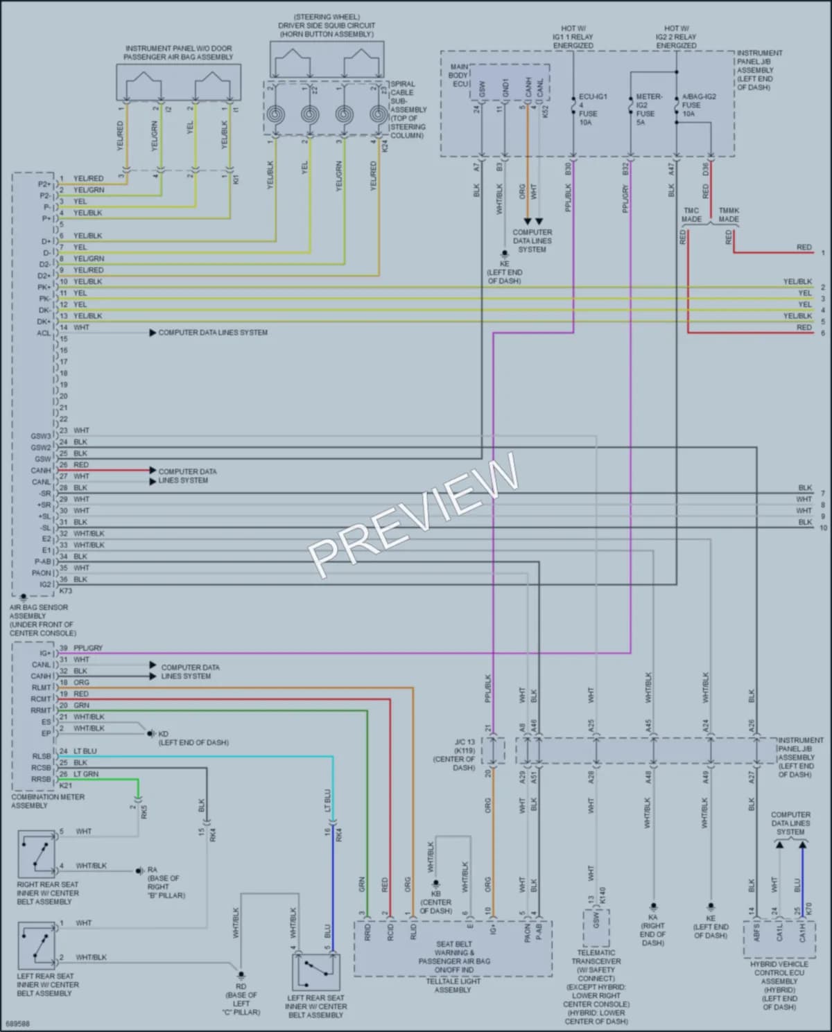 2020 Toyota CamryHybrid Supplemental Restraints wiring diagram preview