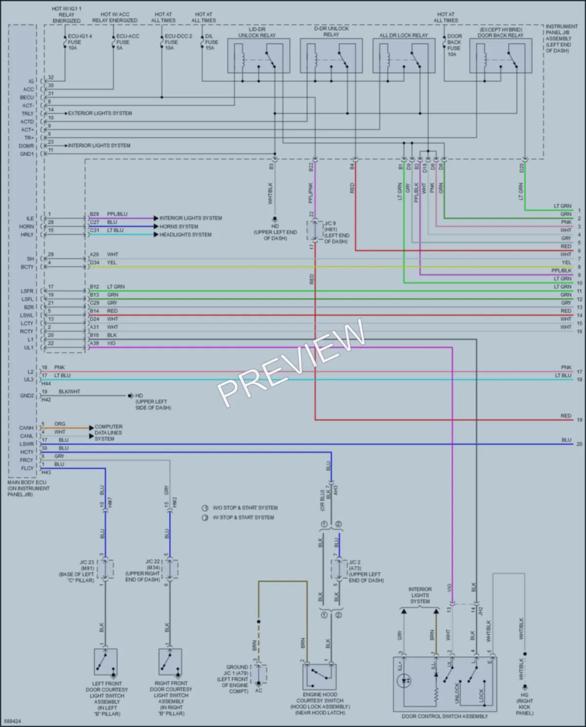 2020 Toyota Highlander Power Door Locks wiring diagram preview