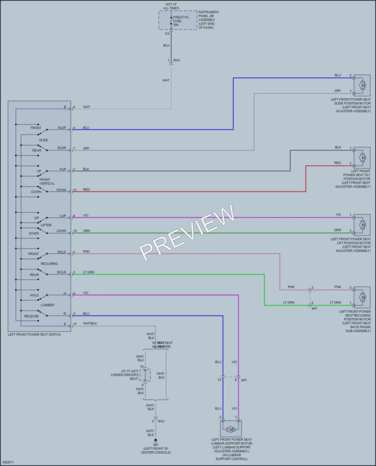 2020 Toyota HighlanderHybrid Power Seats wiring diagram preview
