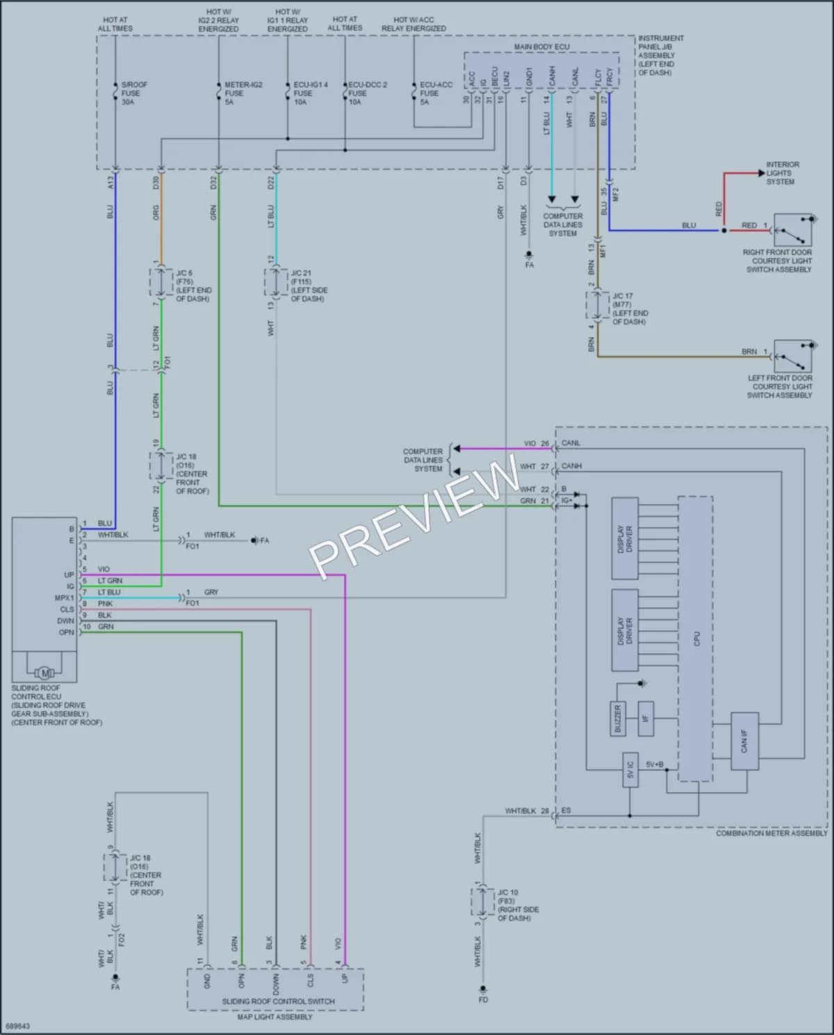 2020 Toyota 4Wd Power Top Sunroof wiring diagram preview with protected circuit layout