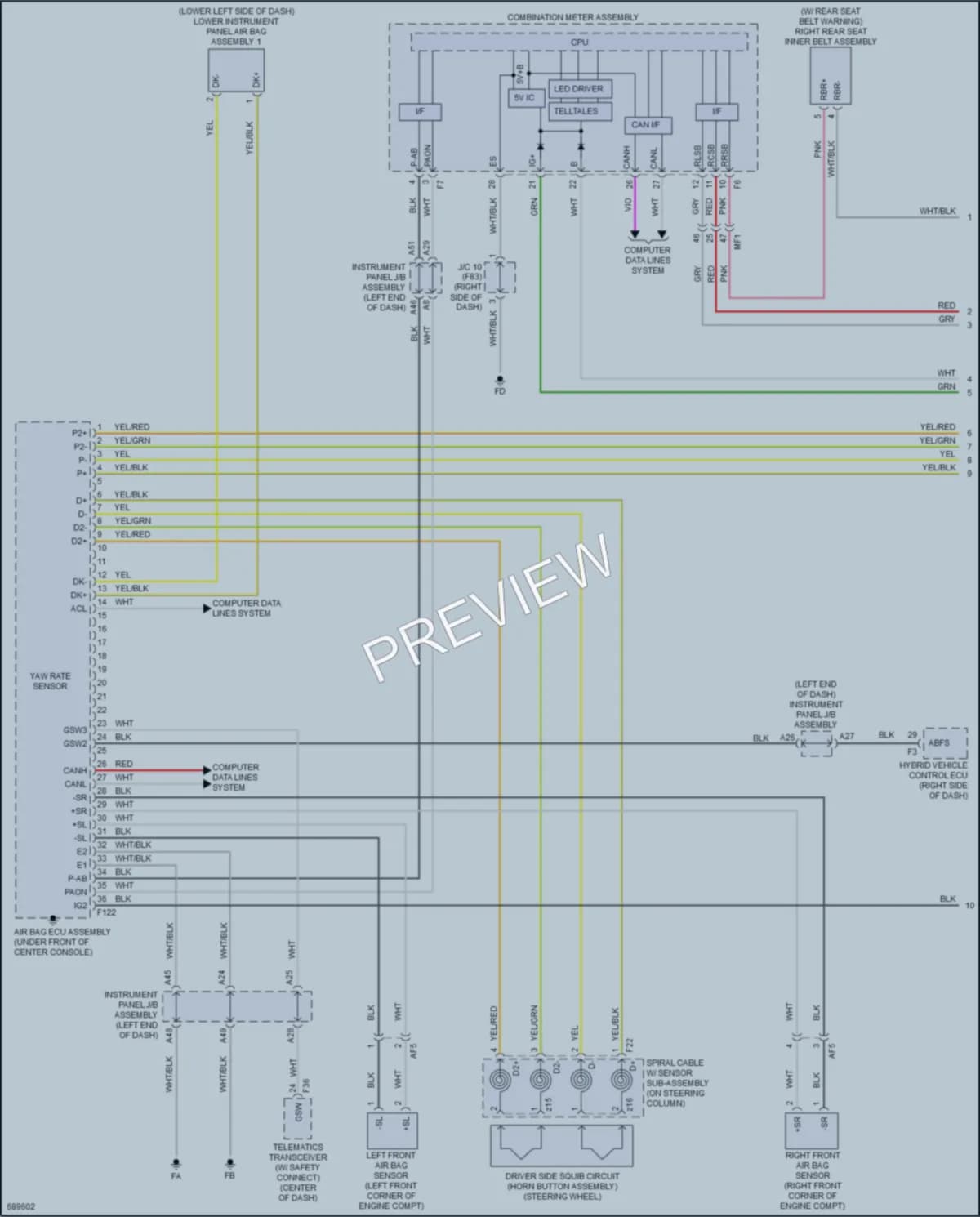 2020 Toyota 4Wd Supplemental Restraints wiring diagram preview with protected circuit layout