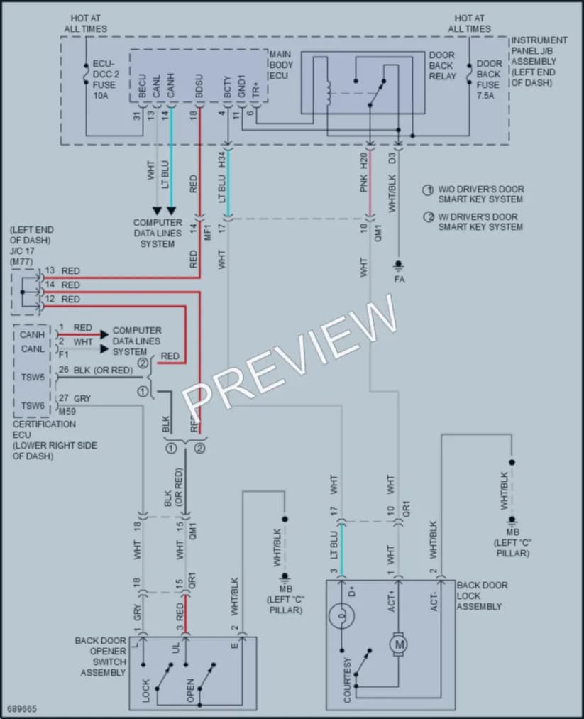 2020 Toyota 4Wd Trunk Tailgate Fuel Door wiring diagram preview with protected circuit layout