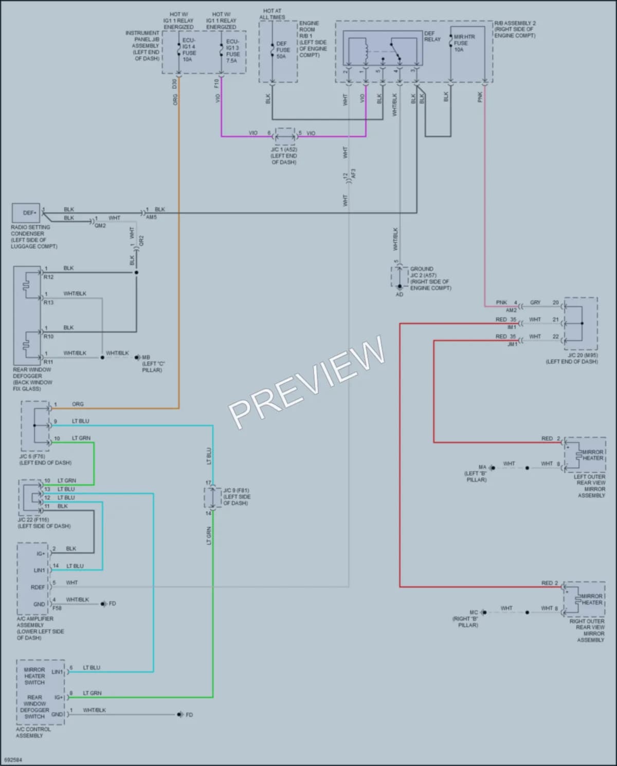 2020 Toyota Fwd Defoggers wiring diagram preview with protected circuit layout