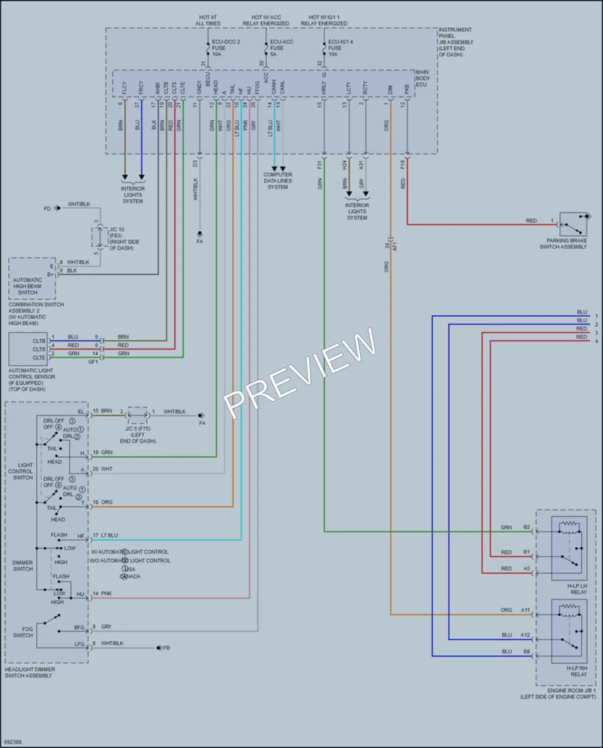 2020 Toyota Fwd Headlights wiring diagram preview with protected circuit layout