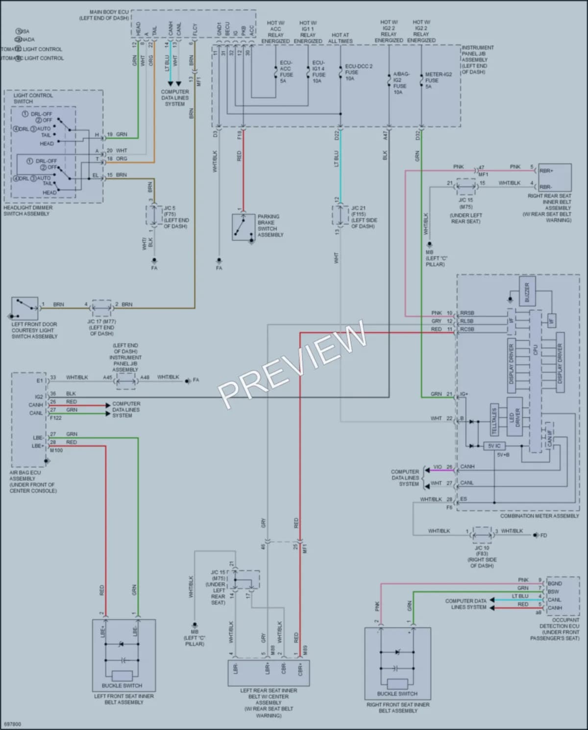 2020 Toyota Fwd Warning Systems wiring diagram preview with protected circuit layout