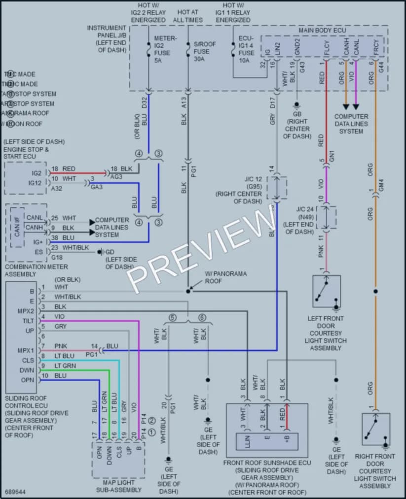 2020 Toyota RAV4 Power Top Sunroof wiring diagram preview