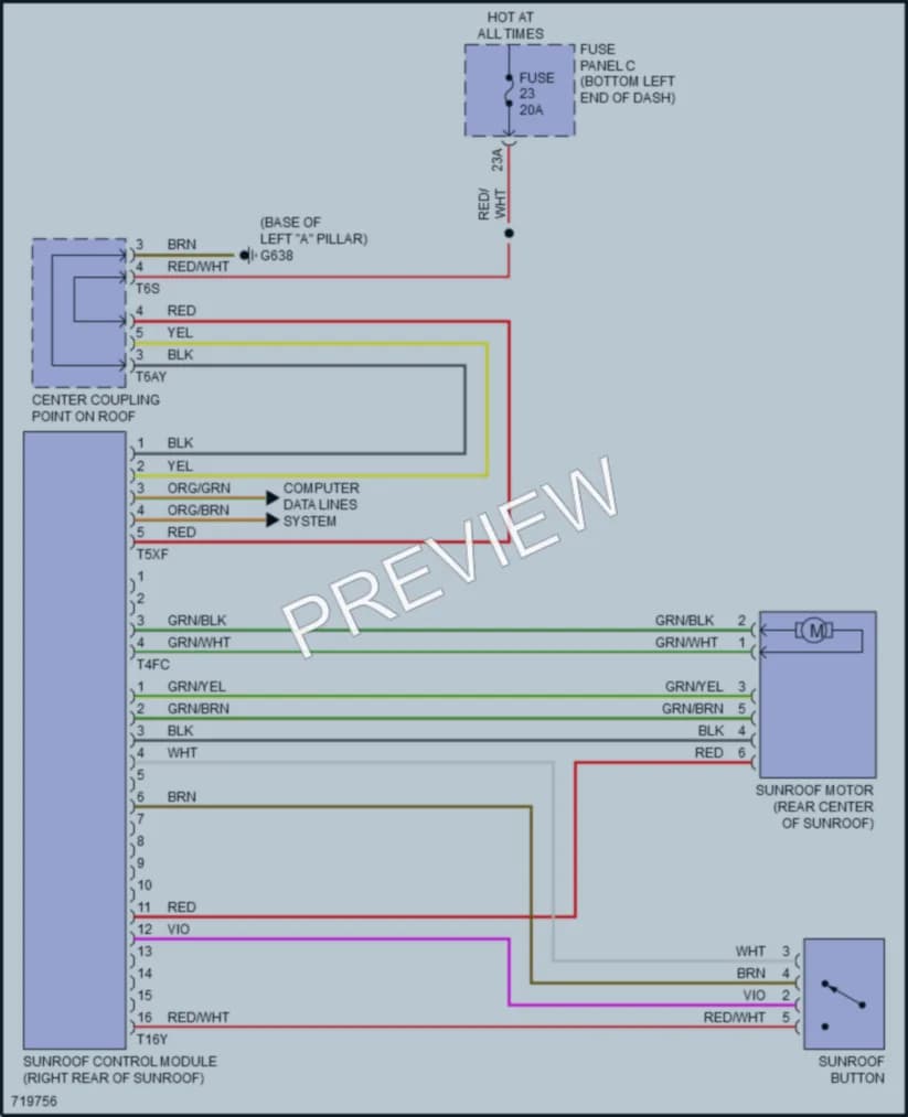 2020 Volkswagen JettaGLI Power Top Sunroof wiring diagram preview
