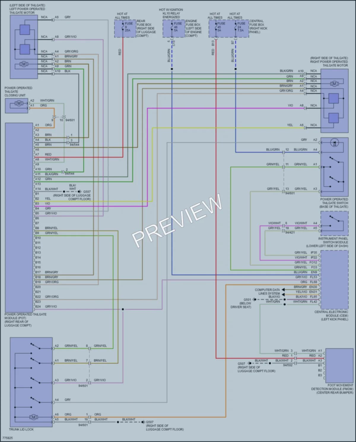 2020 Volvo XC90PlugIn Trunk Tailgate Fuel Door wiring diagram preview