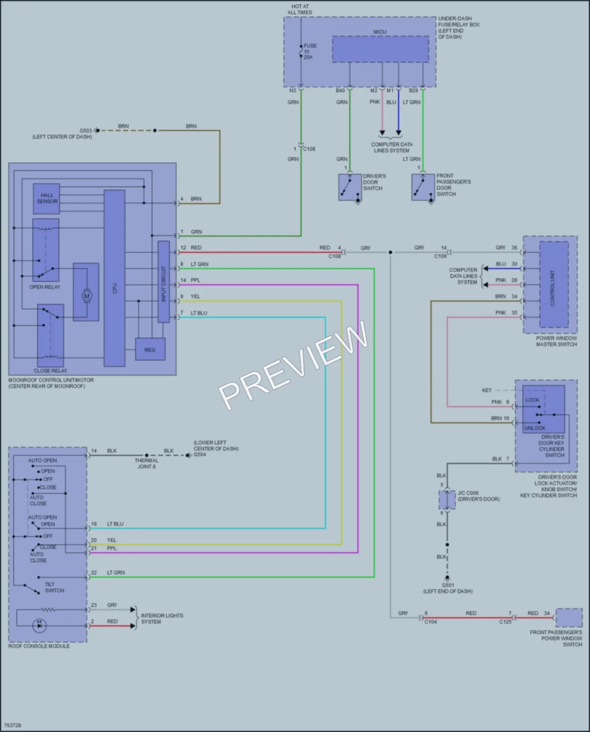 2021 Acura ILX Power Top Sunroof wiring diagram preview
