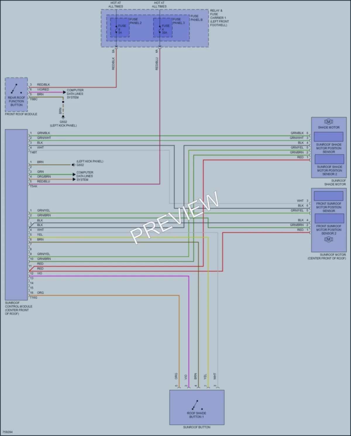 2021 Audi A4allroad Power Top Sunroof wiring diagram preview