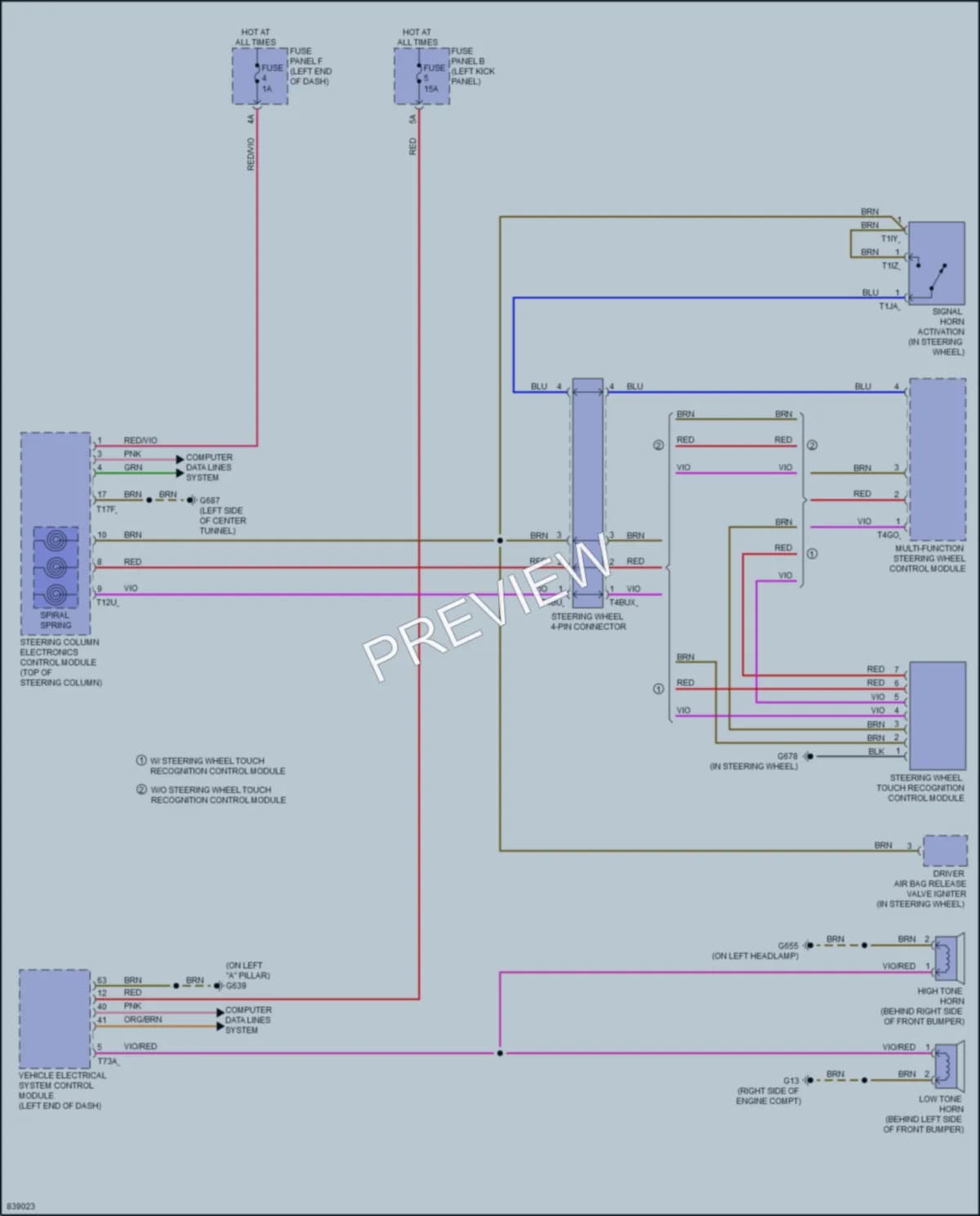 2021 Audi A6 Horn wiring diagram preview