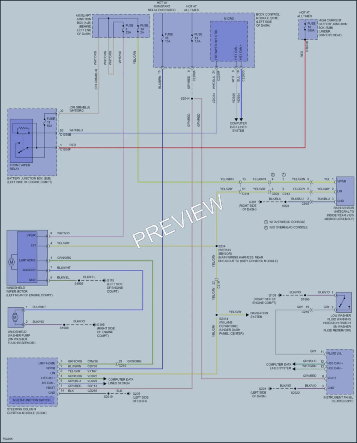 2021 Ford 350HDTransit Wiper Washer wiring diagram preview