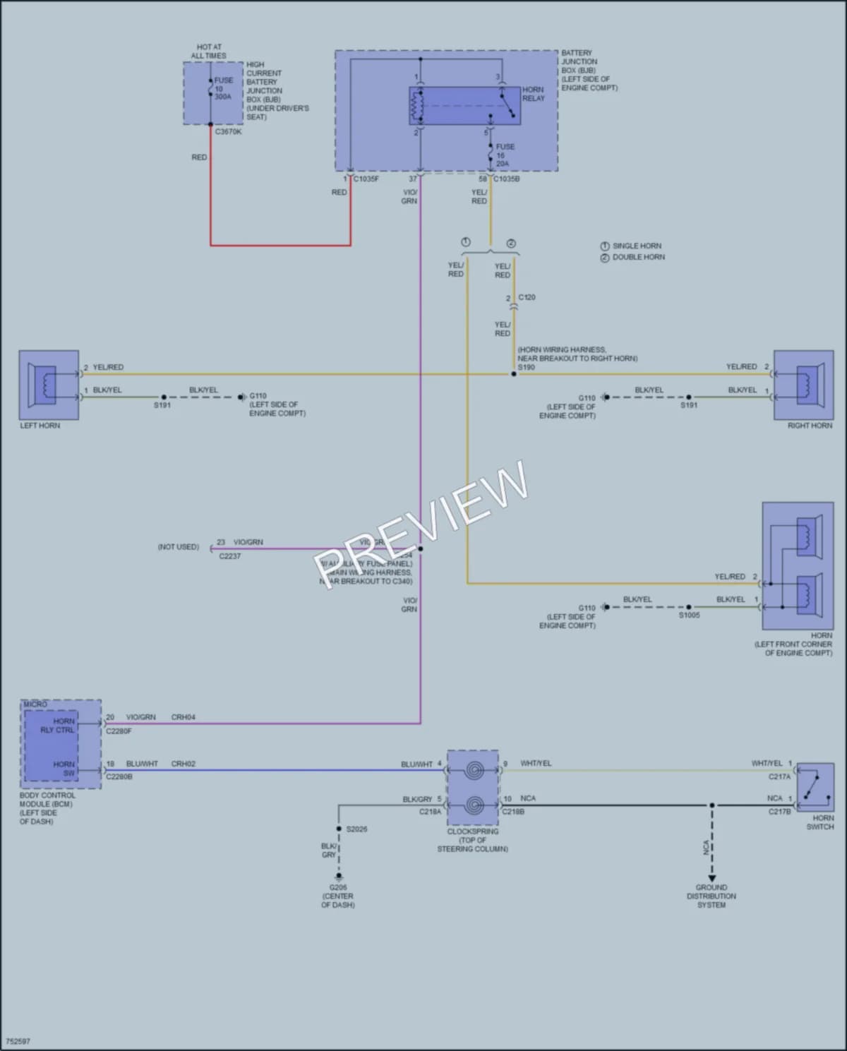 2021 Ford 350Transit Horn wiring diagram preview