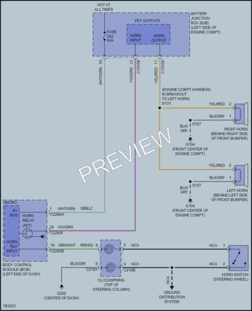 2021 Ford Bronco Horn wiring diagram preview
