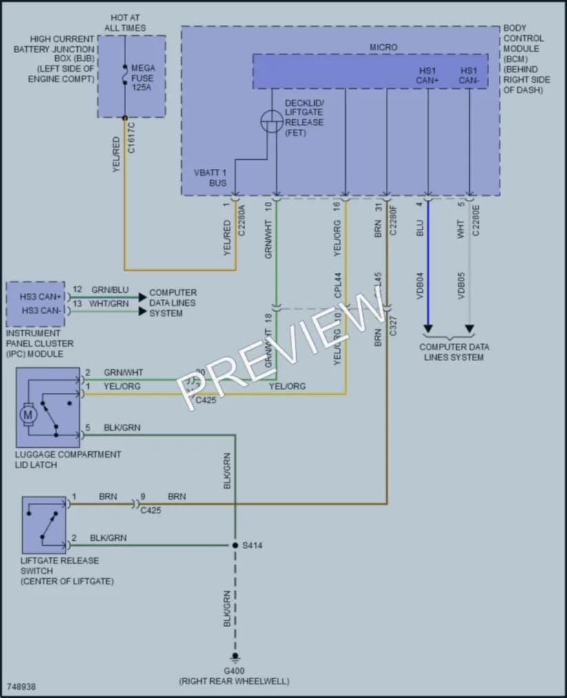 2021 Ford EscapePlugIn Trunk Tailgate Fuel Door wiring diagram preview
