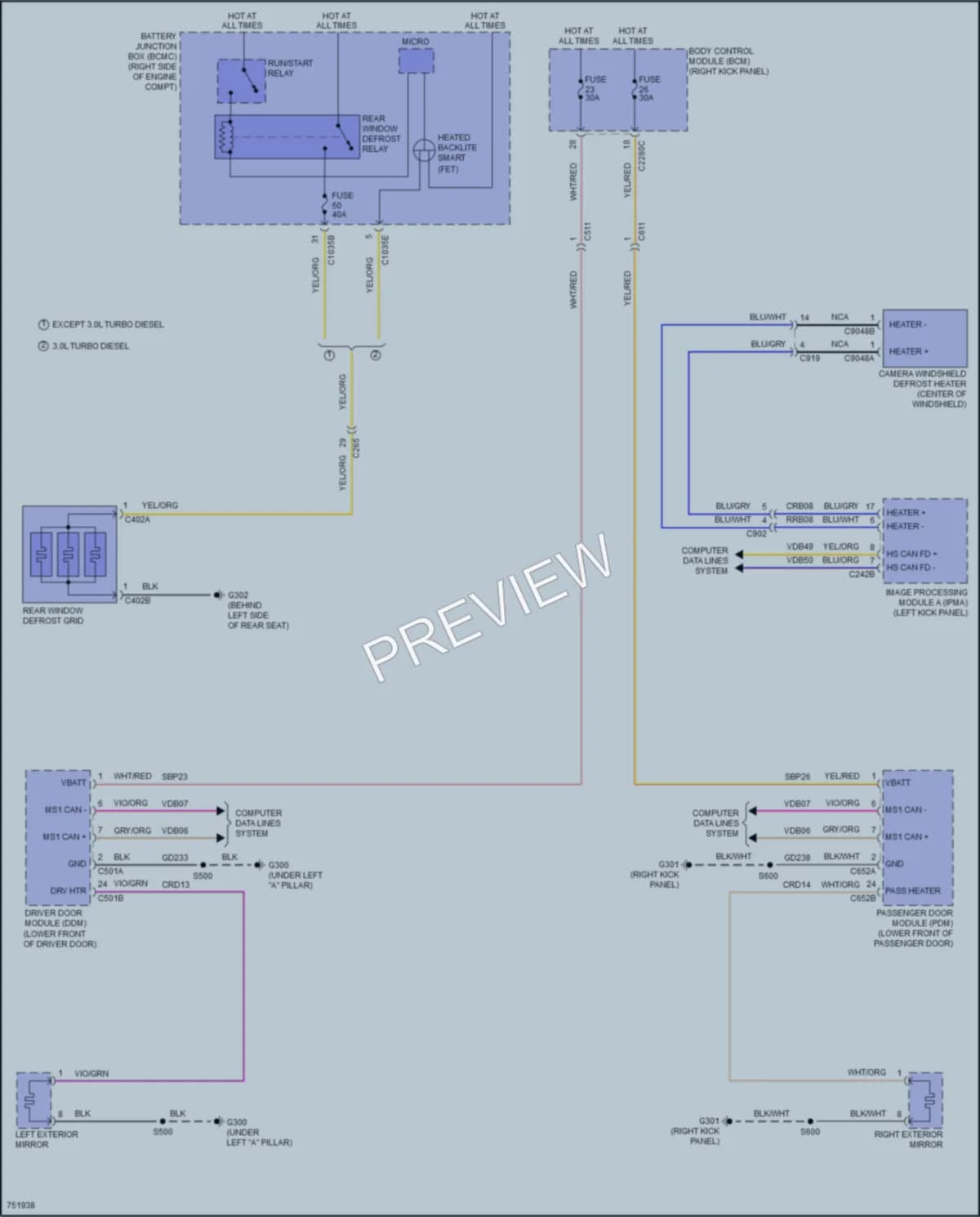 2021 Ford F150Hybrid Defoggers wiring diagram preview