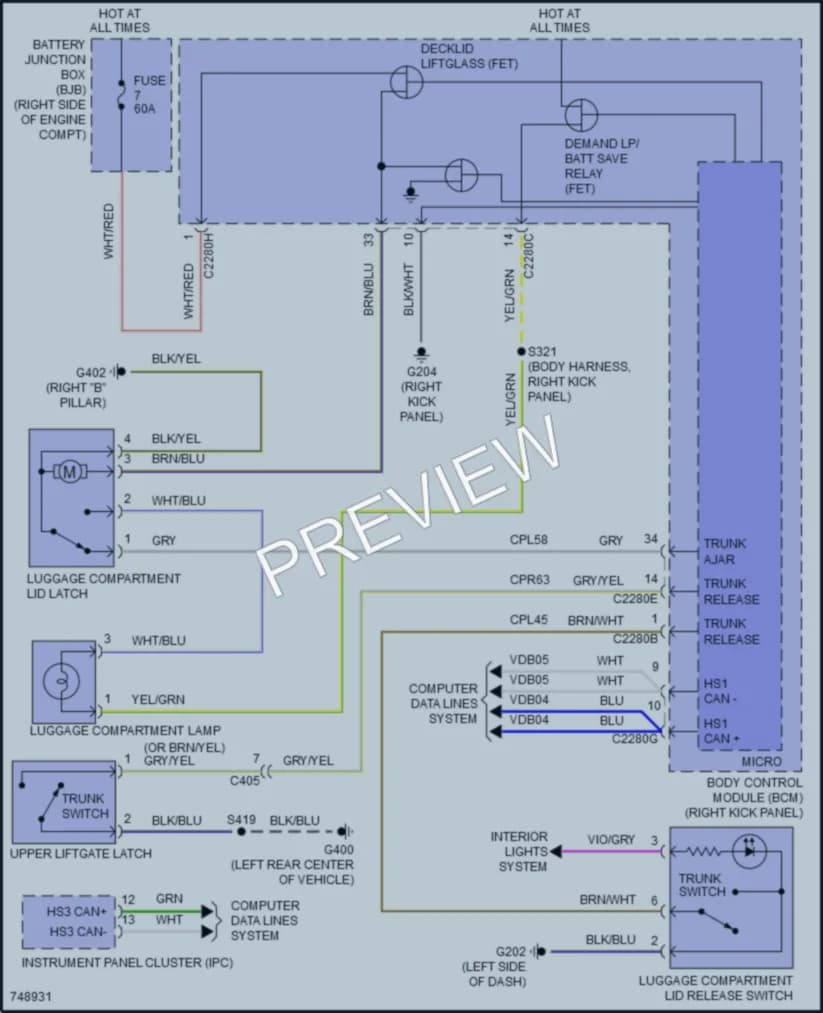 2021 Ford Mustang Trunk Tailgate Fuel Door wiring diagram preview