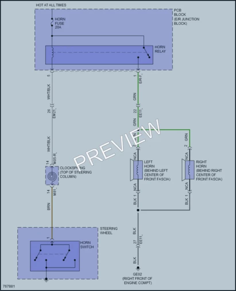 2021 Genesis G70 Horn wiring diagram preview