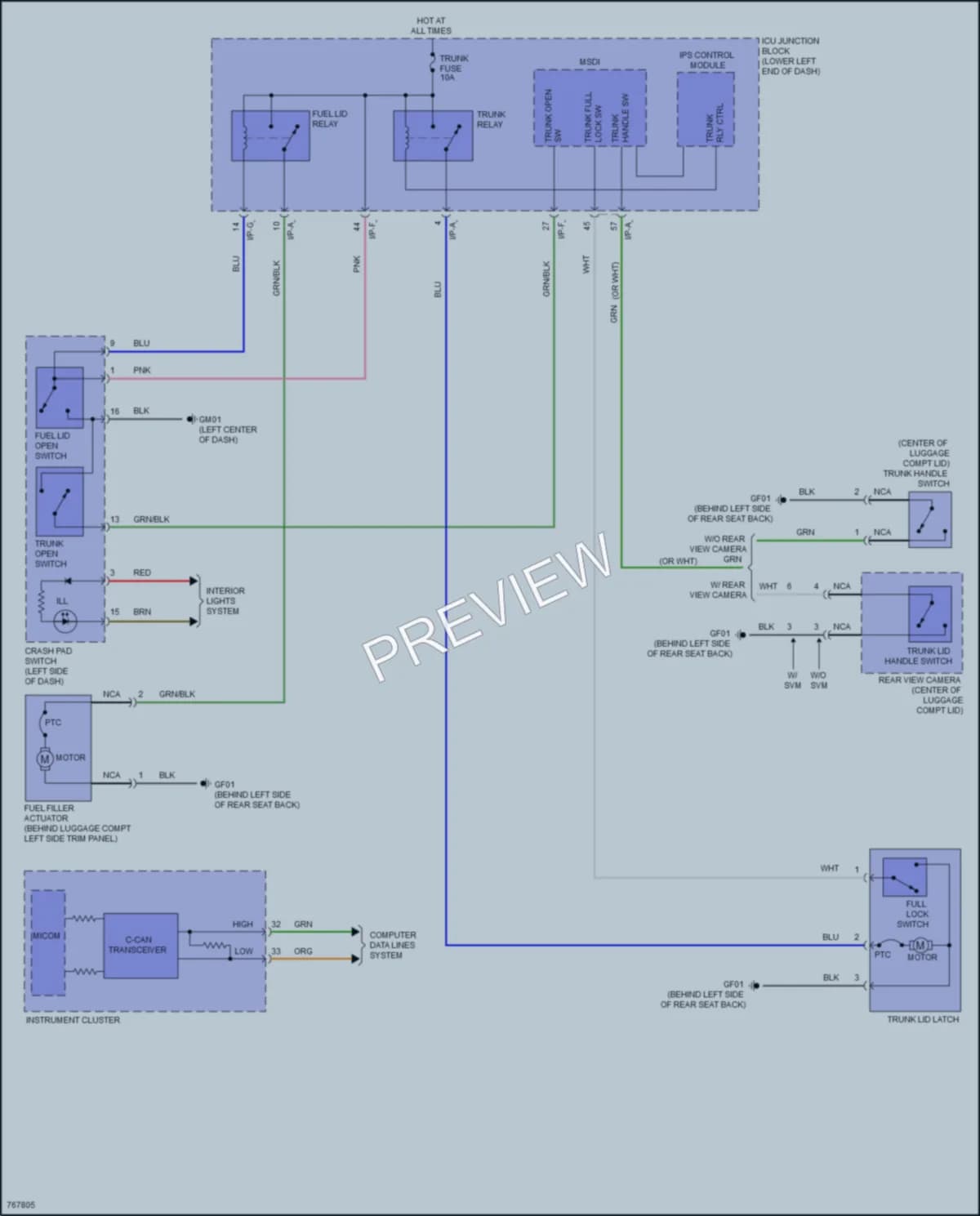 2021 Genesis G70 Trunk Tailgate Fuel Door wiring diagram preview