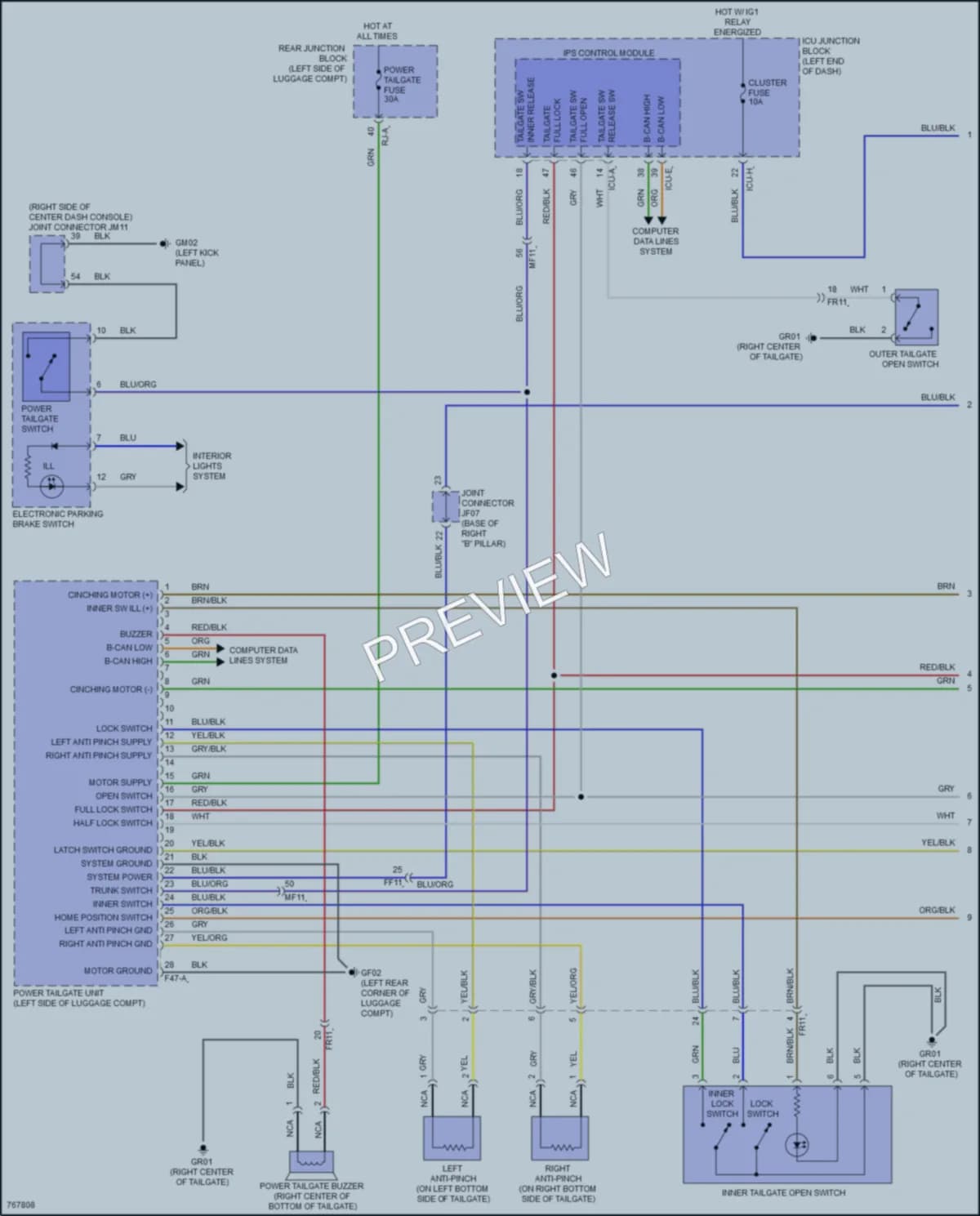 2021 Genesis GV80 Trunk Tailgate Fuel Door wiring diagram preview