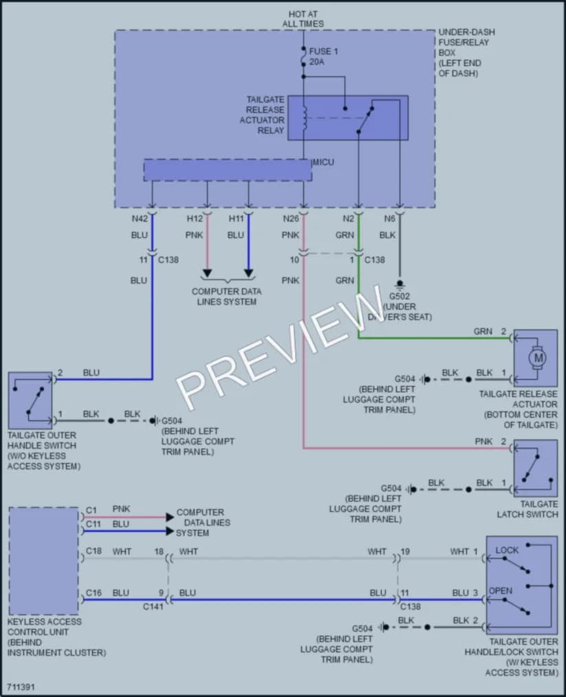 2021 Honda HRV Trunk Tailgate Fuel Door wiring diagram preview