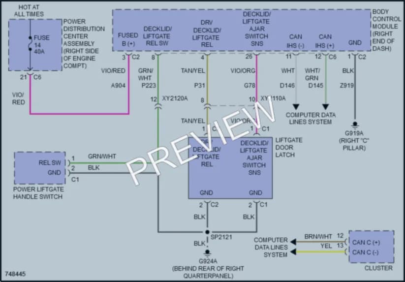2021 Jeep GrandCherokee Trunk Tailgate Fuel Door wiring diagram preview
