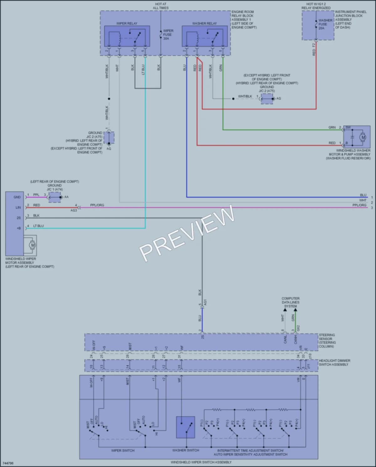 2021 Lexus ES250 Wiper Washer wiring diagram preview
