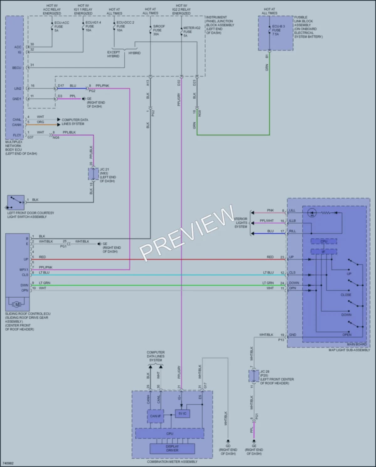 2021 Lexus ES300h Power Top Sunroof wiring diagram preview