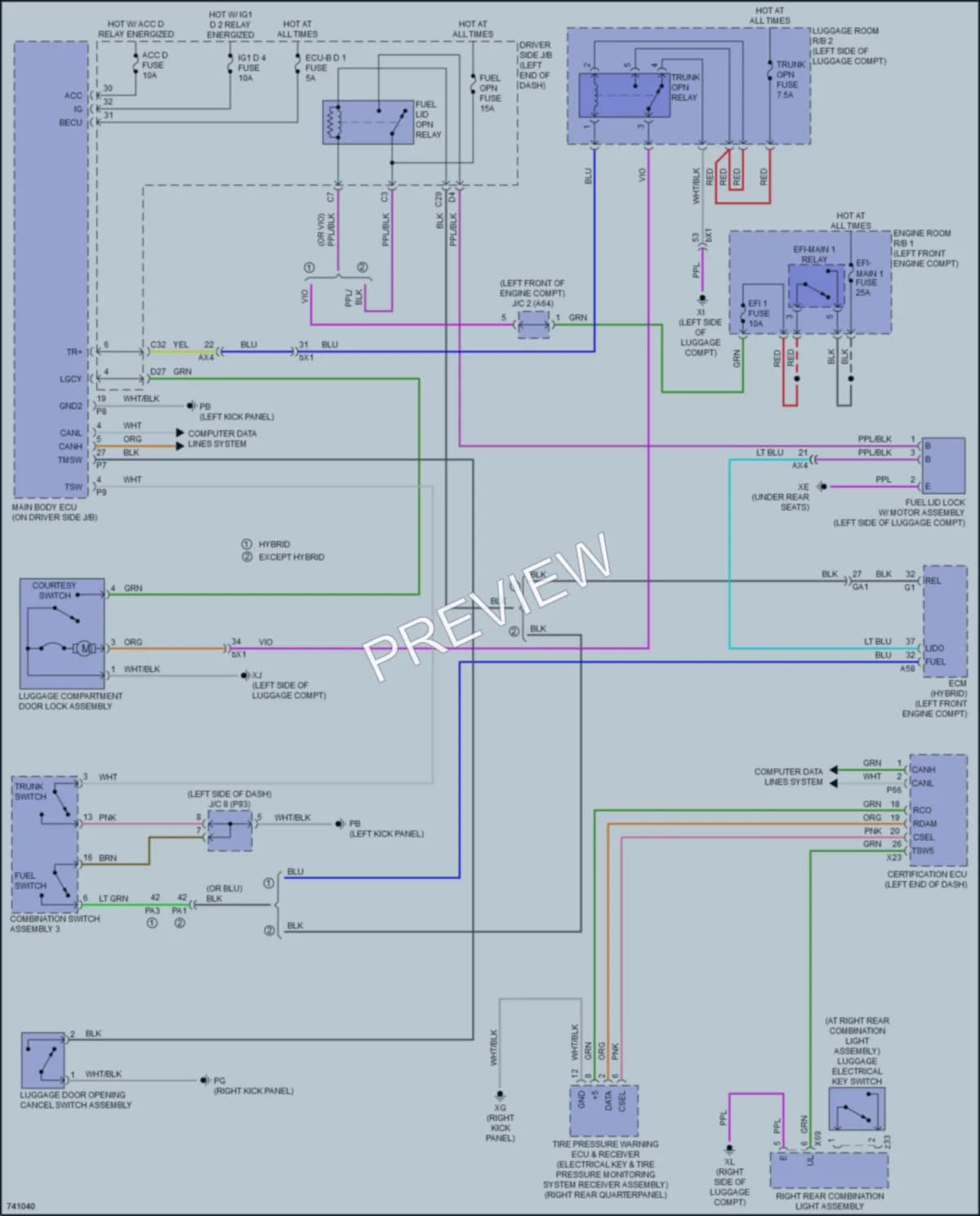 2021 Lexus LC500 Trunk Tailgate Fuel Door wiring diagram preview