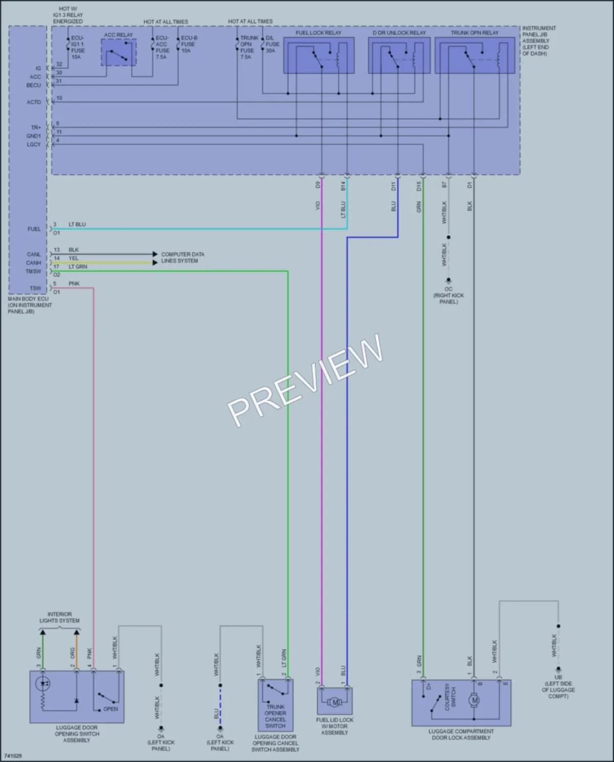 2021 Lexus RC350 Trunk Tailgate Fuel Door wiring diagram preview