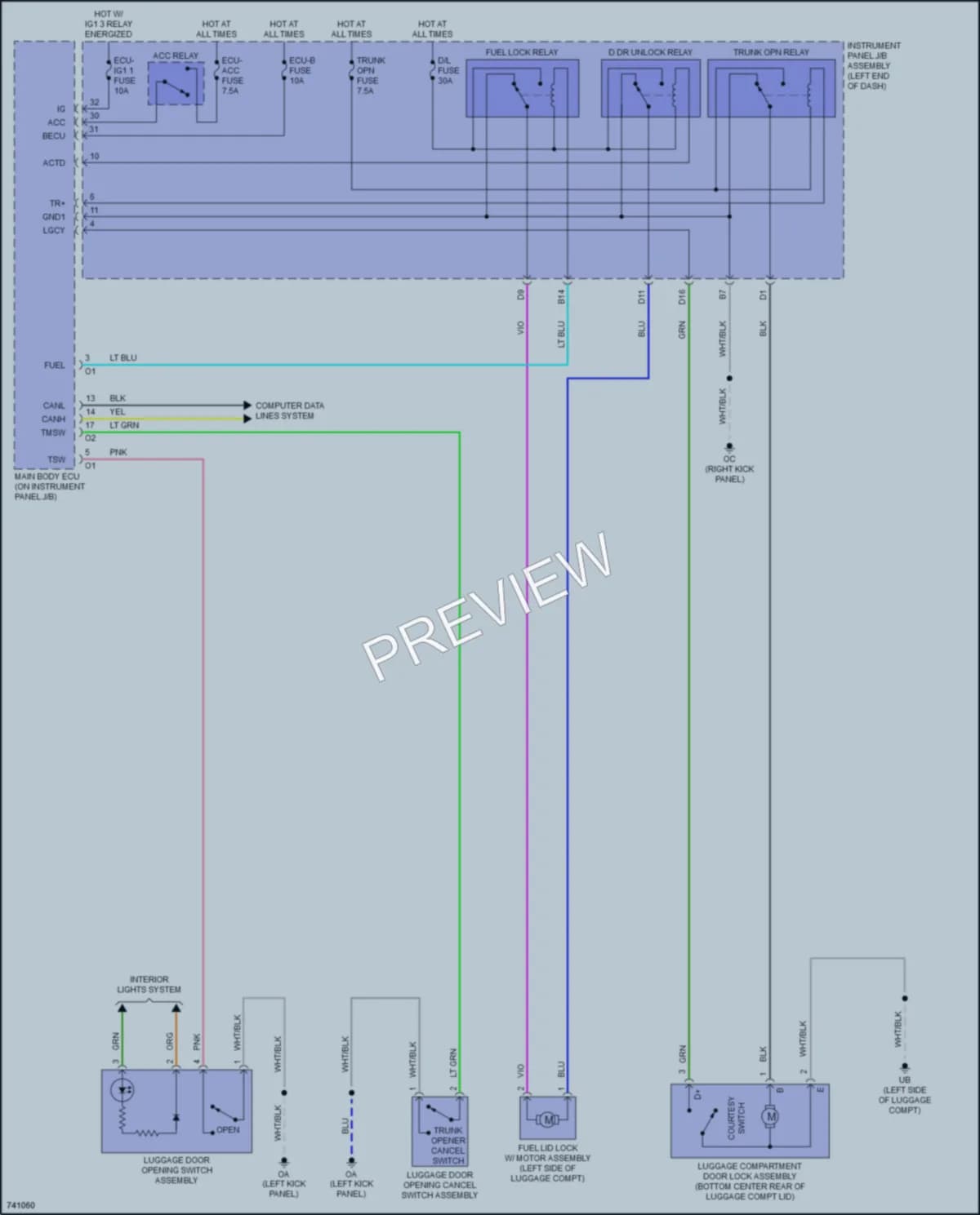 2021 Lexus RCF Trunk Tailgate Fuel Door wiring diagram preview