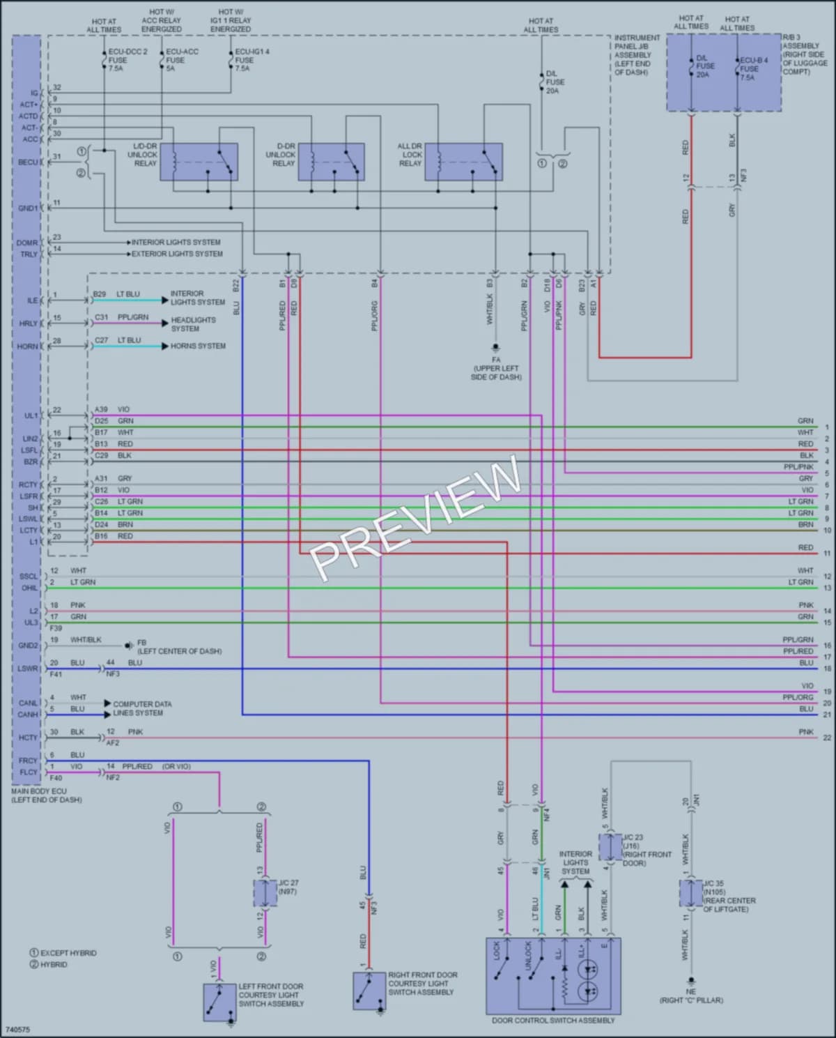 2021 Lexus UX250h Power Door Locks wiring diagram preview