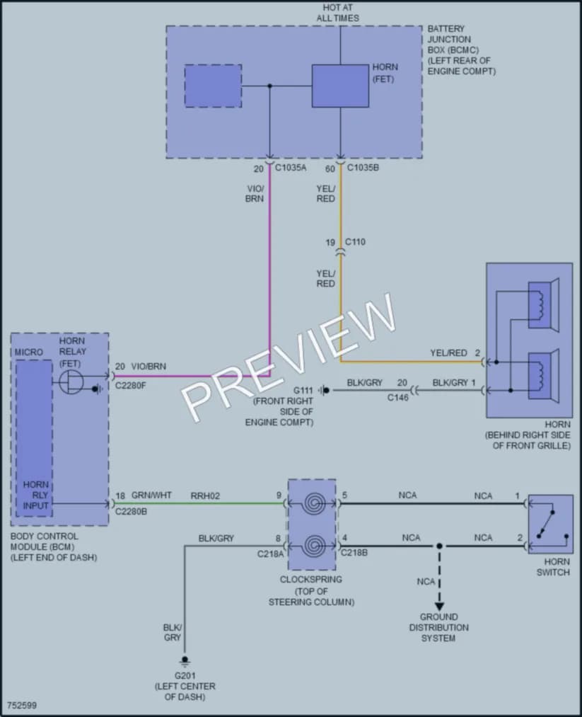 2021 Lincoln Aviator Horn wiring diagram preview