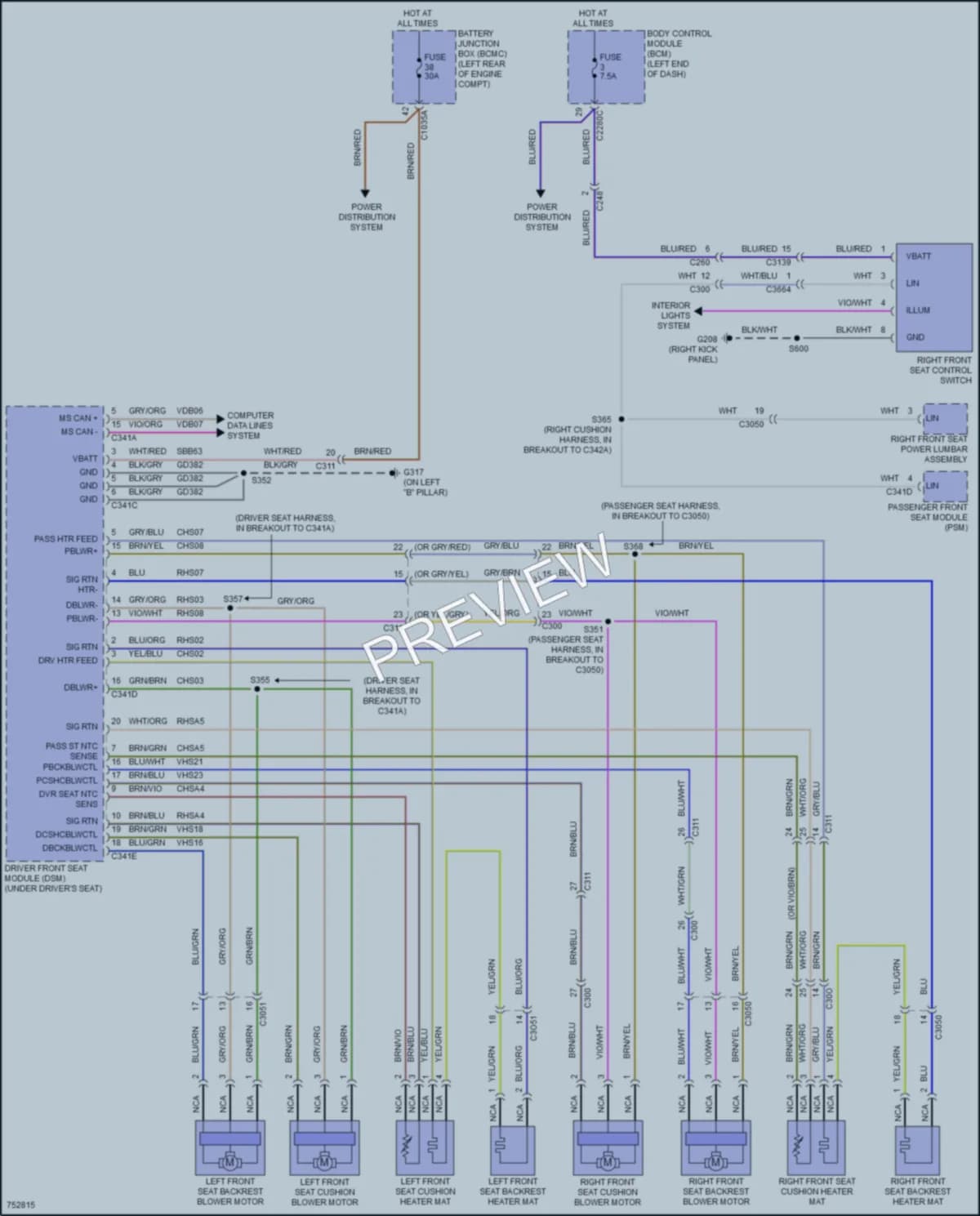 2021 Lincoln Aviator Power Seats wiring diagram preview